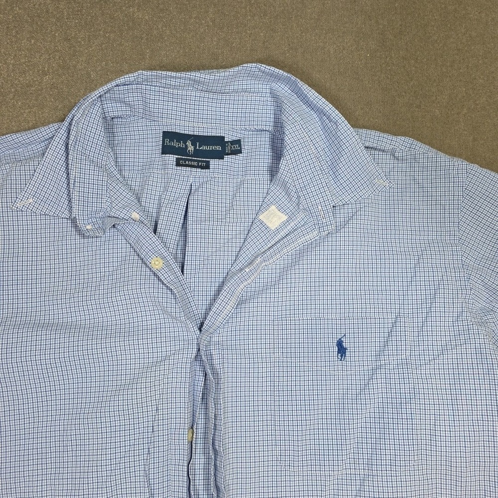 Ralph Lauren Short Sleeve Blue Squares Cotton‎ Men Button Down Shirt Size 2xL